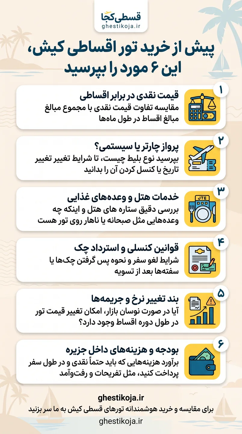 راهنمای انتخاب و خرید تور کیش اقساطی از فروشندگان و آژانسها